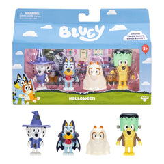 Bluey Figure 4-Packs,  Halloween, 2.5 Inch Poseable Figures of Bluey, Bingo, Chloe and Lucky Dressed In Halloween Costumes, With Accessories,  Kids Can Recreate Their Favorite Moments From The Bluey TV Show