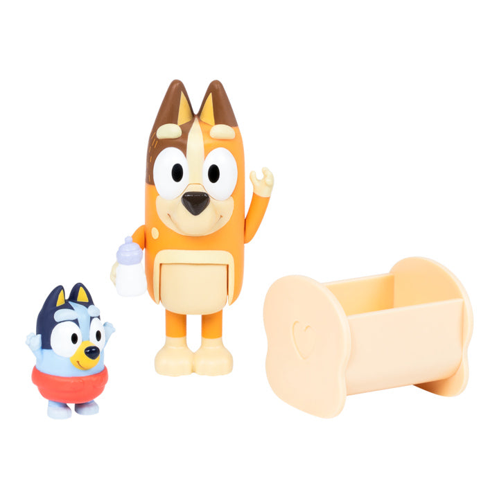 Bluey 2 Figure Pack With Chilli And Baby Bluey With Cradle Accessory