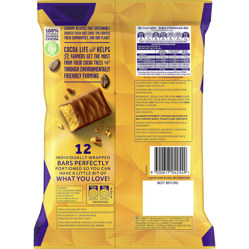 Cadbury Crunchie Chocolate Sharepack 12 Pack 180g