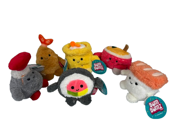 Bumbumz Takeout Bumz Squad 4.5" Plush Set – 6 Pack Mini Food Stuffed Animals for Kids & Collectors (Sushi, Ramen, Dimsum, Soy Sauce)