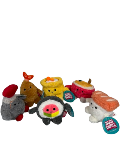 Bumbumz Takeout Bumz Squad 4.5" Plush Set – 6 Pack Mini Food Stuffed Animals for Kids & Collectors (Sushi, Ramen, Dimsum, Soy Sauce)