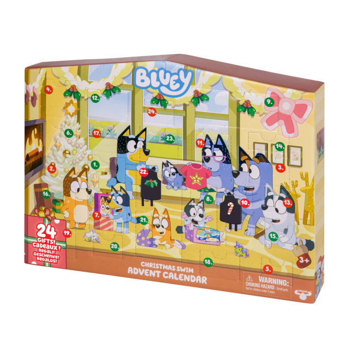 Bluey's Christmas Swim Advent Calendar, 24 Surprises Behind 24 Different Windows, Includes 3 Christmas Swim Figures, 18 Accessories And 3 Stickers To Reveal