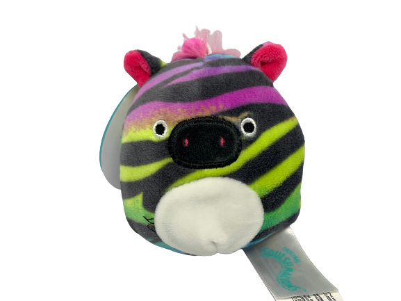 Official Kellytoy Squishmallows Safiyah the Rainbow Zebra 3.5" Clip on Stuffed Plush for Kids